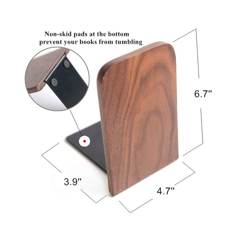 Bamber Wood Bookends, Decorative Bookends for Shelves Heavy Books, Office Book Stand, Black Walnut, H6.7 x W4.7 x L3.9 - Image 1